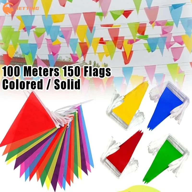 (New) 80/100Meter Multicolor Bunting Triangle Flags Fiesta Flag Banner Birthday Party Decoration Colorful Pennants Banner Flag