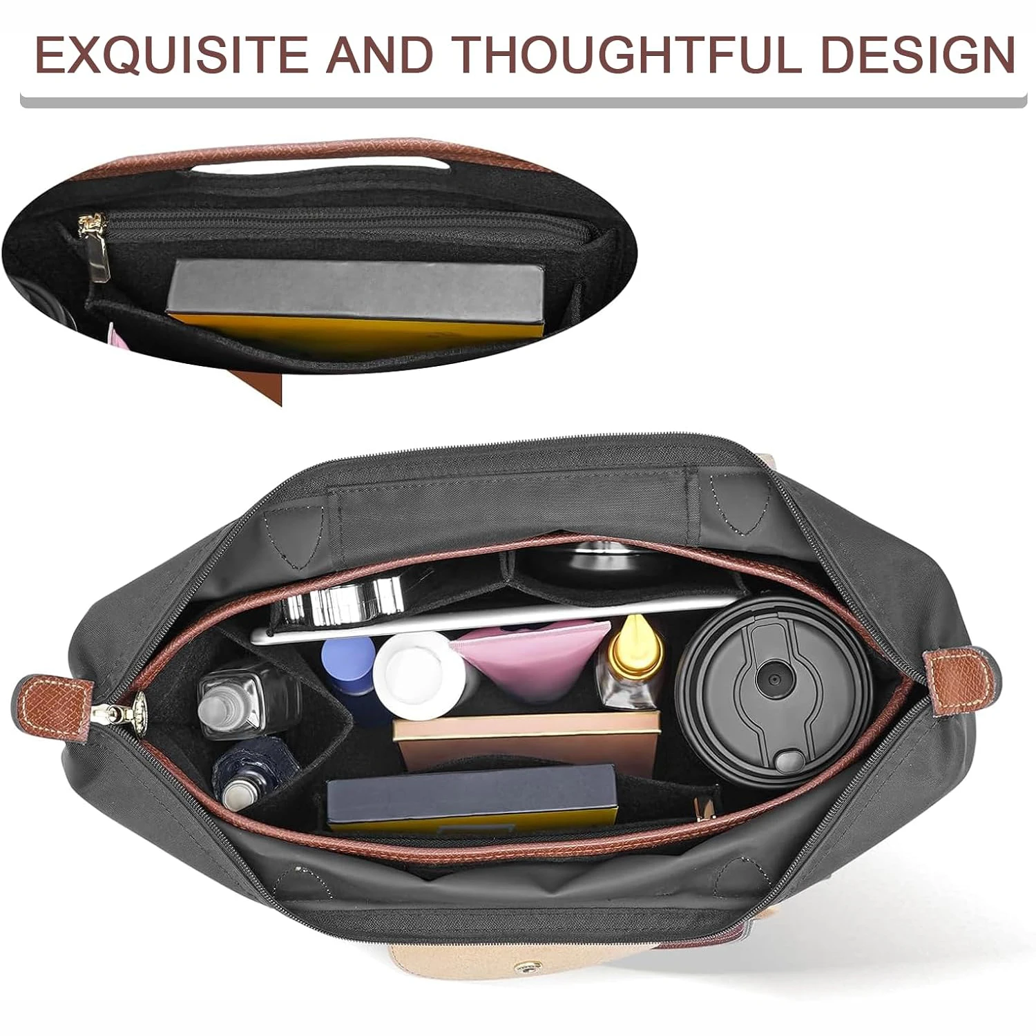 Organizer Insert for Longchamp Le Pliage L/M/S Bag Handbag Leather Edge Longchamp Organizer Insert (Beige, Large)