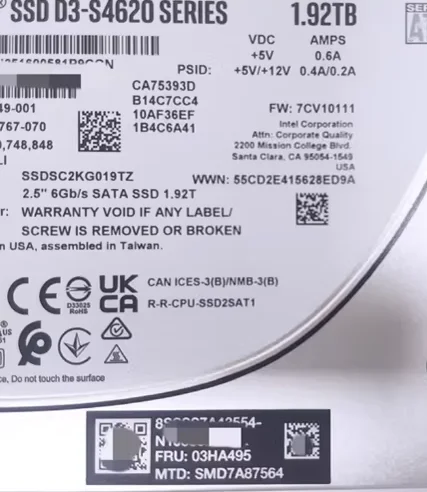 

For Lenovo 4XB7A69861 03HA495 1.92T SATA 6GB SSD D3-S4620 Solid State Drive