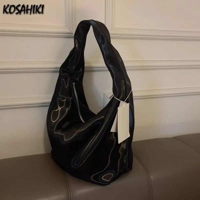 2024 New Japanese Vintage Simple Handbags Y2k Aesthetic Women Casual Solid Shoulder Bags Streetwear Trendy Fashion Underarm Bag