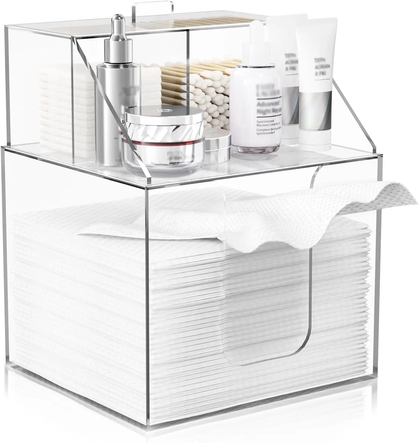 

Двухслойный акриловый органайзер для одноразовых салфеток, ватных дисков и ватных палочек - подарок на День святого Валентина