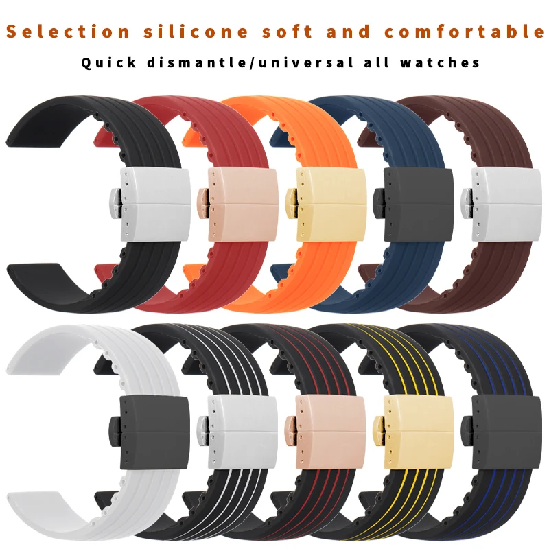 

20mm22MM Quick release sports silicone watchband Butterfly claspfor Seiko Samsung Active 43/47MM Swatch wristband Men's bracelet