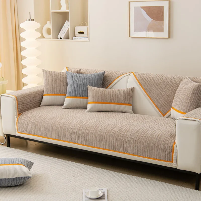 Solid Color Sofa Cover Polar Fleece Anti-Scratch Couch Cover Anti-Slip Sofa Mat Towel Four Season Universal