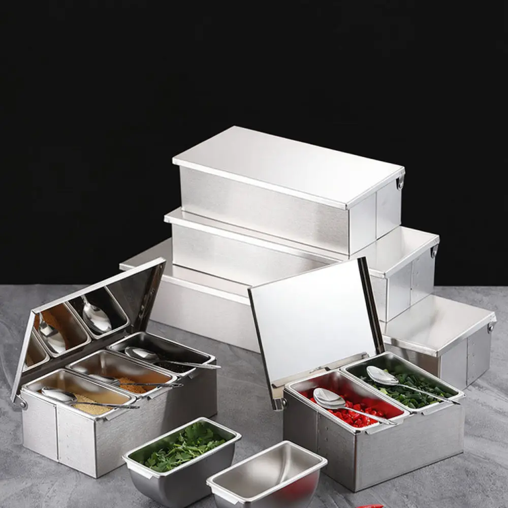 Stainless Steel Spice Container Box Modern Kitchen Organizer For Condiments Salt Sugar Herb Cooking Storage Supplies