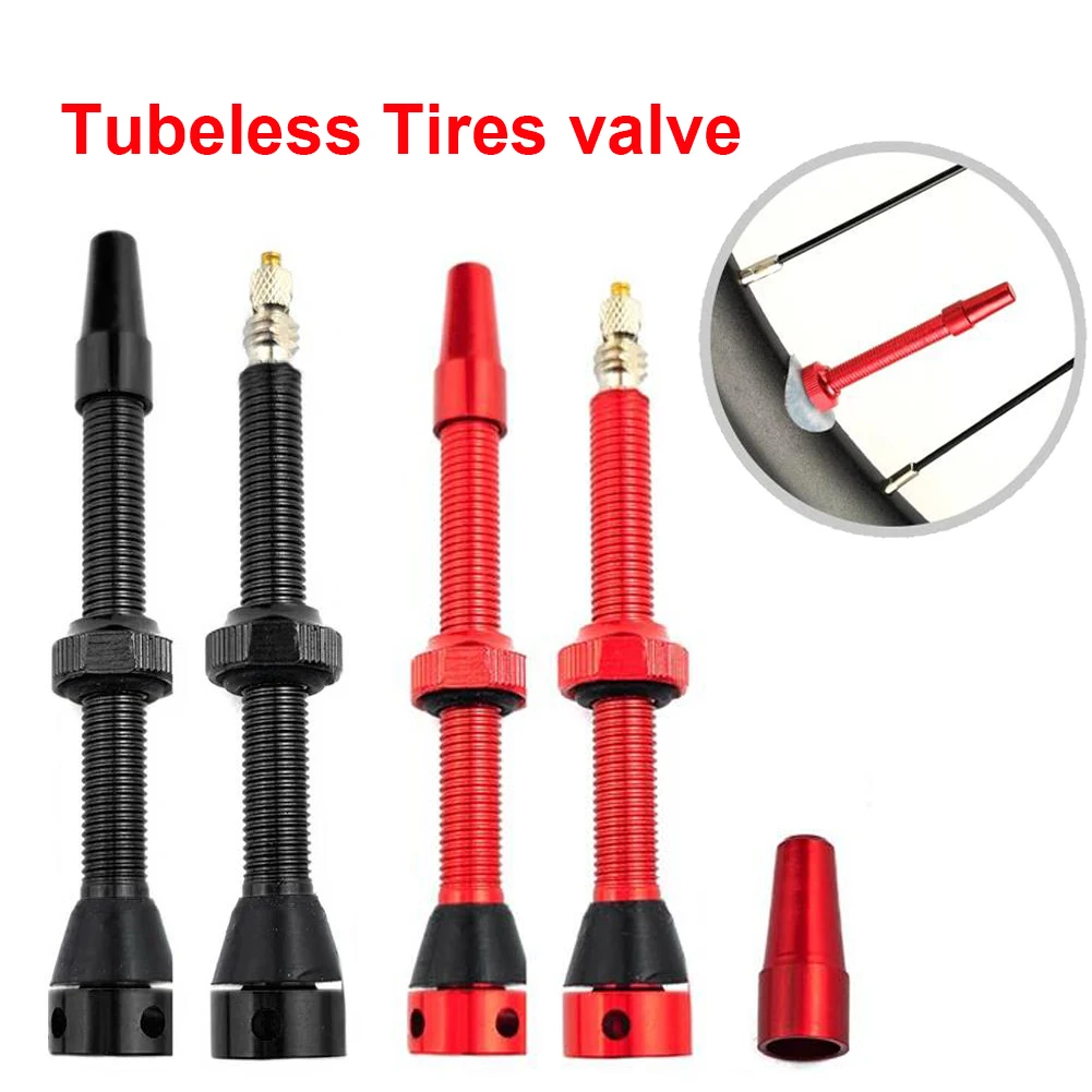 Bicycle Tubeless Rim Presta F/V Valves Set 44/60mm Nipple Brass Core CNC Machined Anodized Tools with Alloy Stem Rubber Base