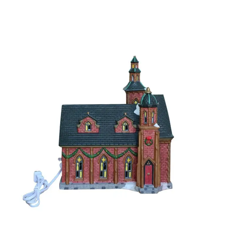 

American Country Hand Painted Ceramic House Church Building Scene Ornament Christmas Ornament