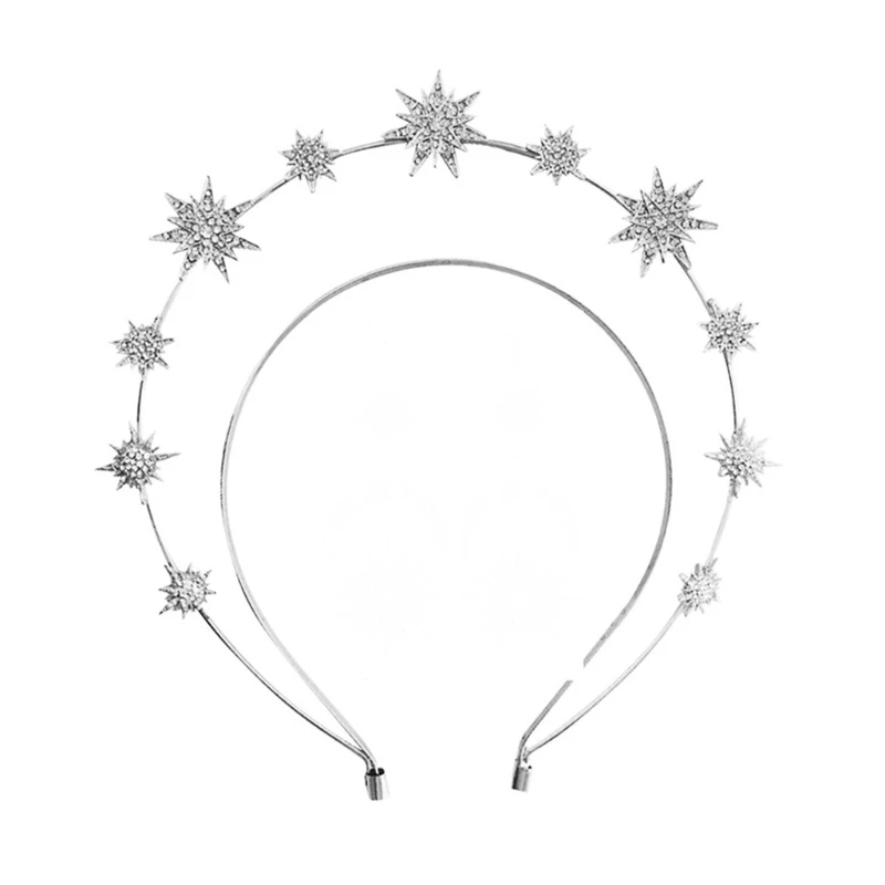 Alloy  Headband 2 Layer Hair Hoops with Hexagram Shape Shinning Headbands for Women Bling Headband for Girl M6CD