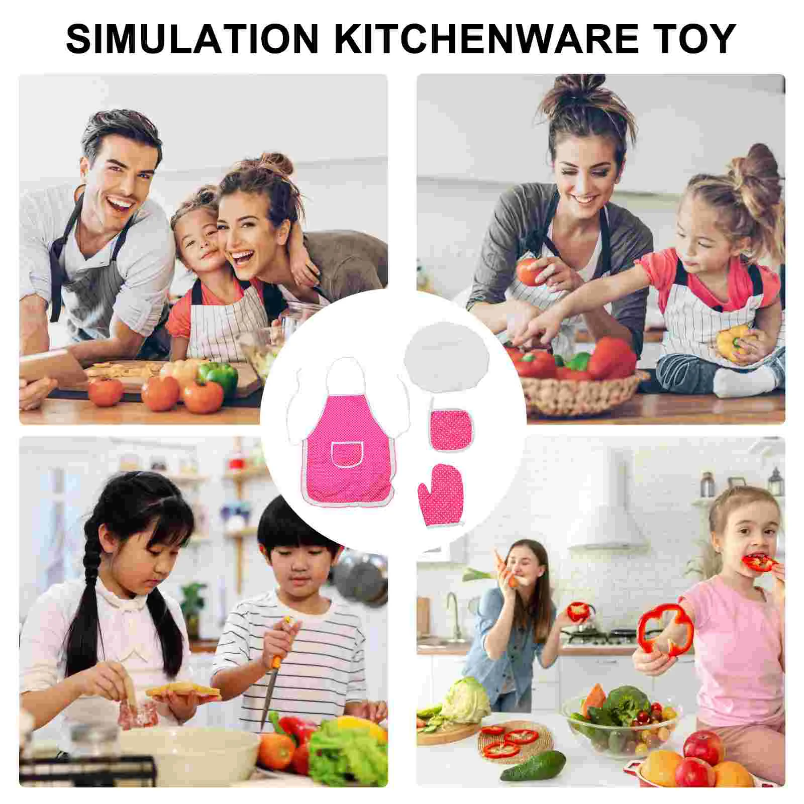 Girls Toys Apron Suit Role Play House Kitchen Cooking Cosplay Simulation Tableware Pretend Kitchenware Rosy Utensil Toddler