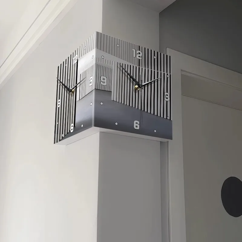 Abstract and simple, living room corner clock, household double-sided corner clock, wall hanging without punching