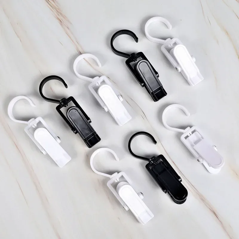 5Pcs Rotating Clothes Pegs Hanger Laundry Hat Clip Supermarket Sock Display Plastic Clip, White Storage Curtain Clip With Hook