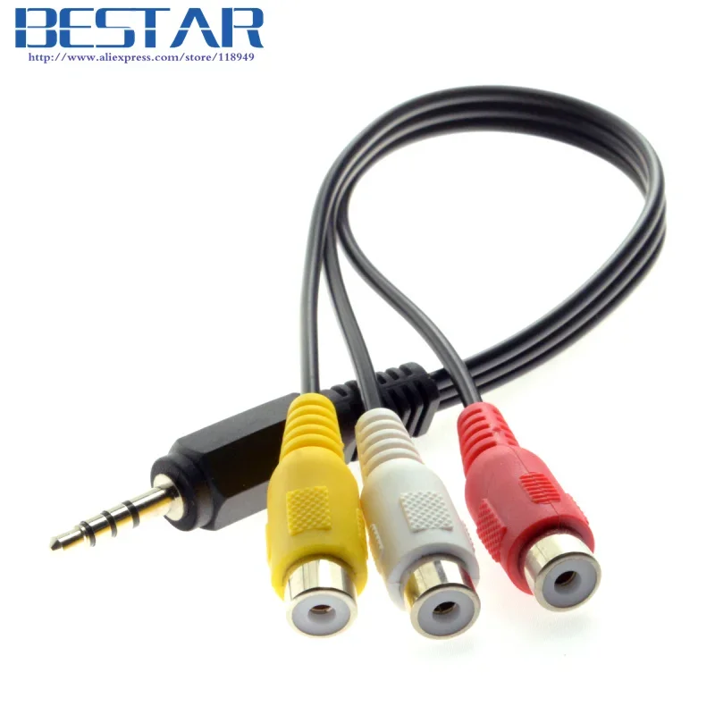 3.5 مللي متر 1/8 "ذكر ستيريو سيارة AUX إلى 3 RCA AV أنثى الحبل الصوت والفيديو كابل مركب 20 سنتيمتر