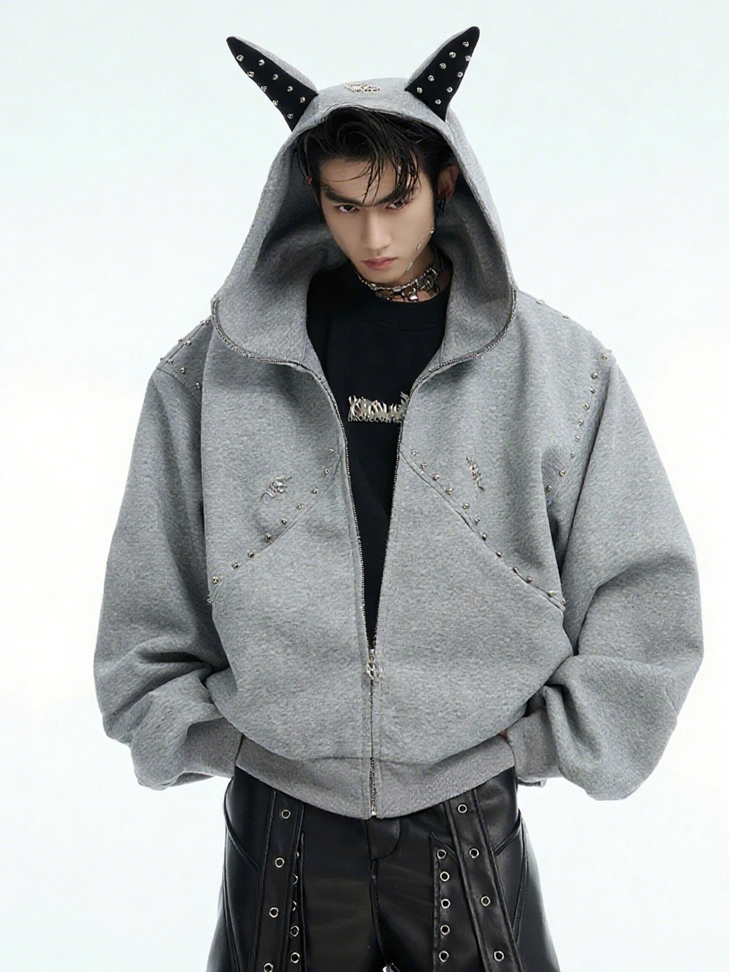 2025 Fashion Trend Design Sense Personality Rivet Hooded Sweatshirt for Men Autumn New Loose Casual American Retro Couple Jacket