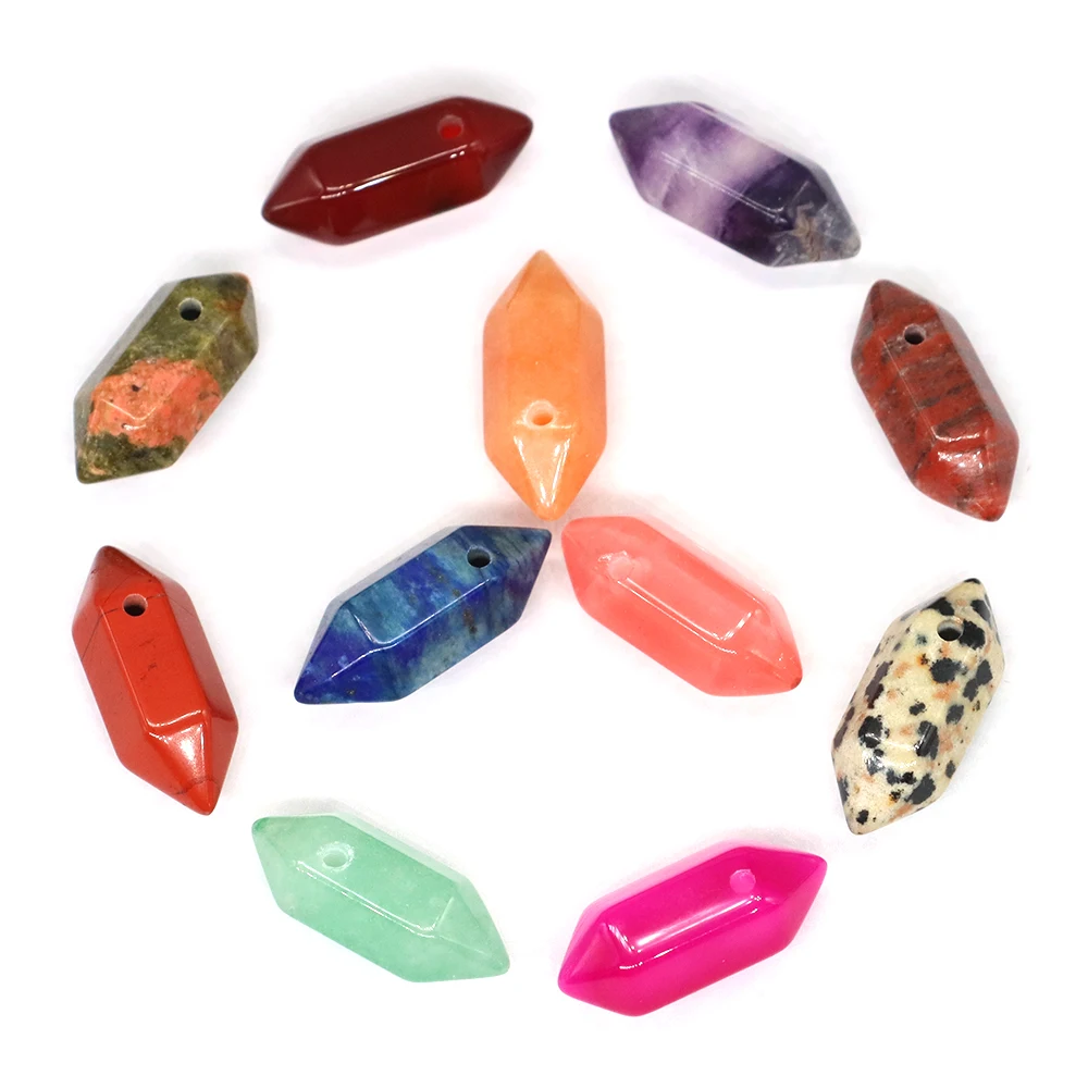 Mini Double-pointed Hexagonal Pendant Natural Stone Healing Crystal Crafts Energy Point Wand DIY Jewelry Charm Necklace Bracelet