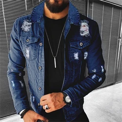 Men's Denim jacket 2022 Autumn Casual Pure Cotton Slim Fit  Stylish Motorcycle Jean Jacket Streetwear Men Coats