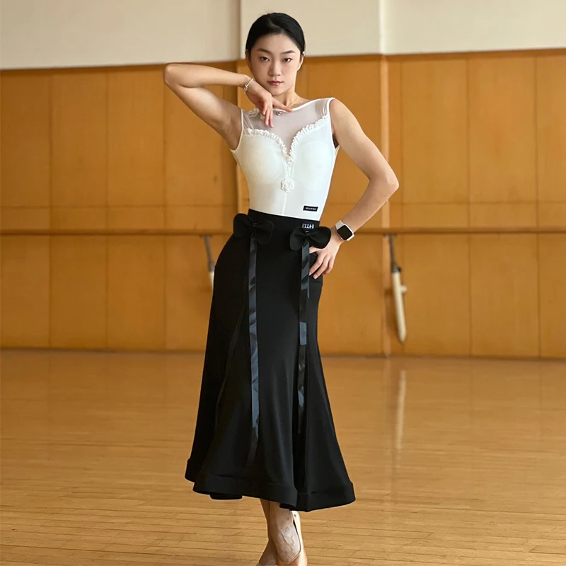 Ballroom Dance Clothes Women Sleeveless Bodysuit Black Ballroom Skirt Waltz Modern Dance Performance Wear Practice Dress BL10938