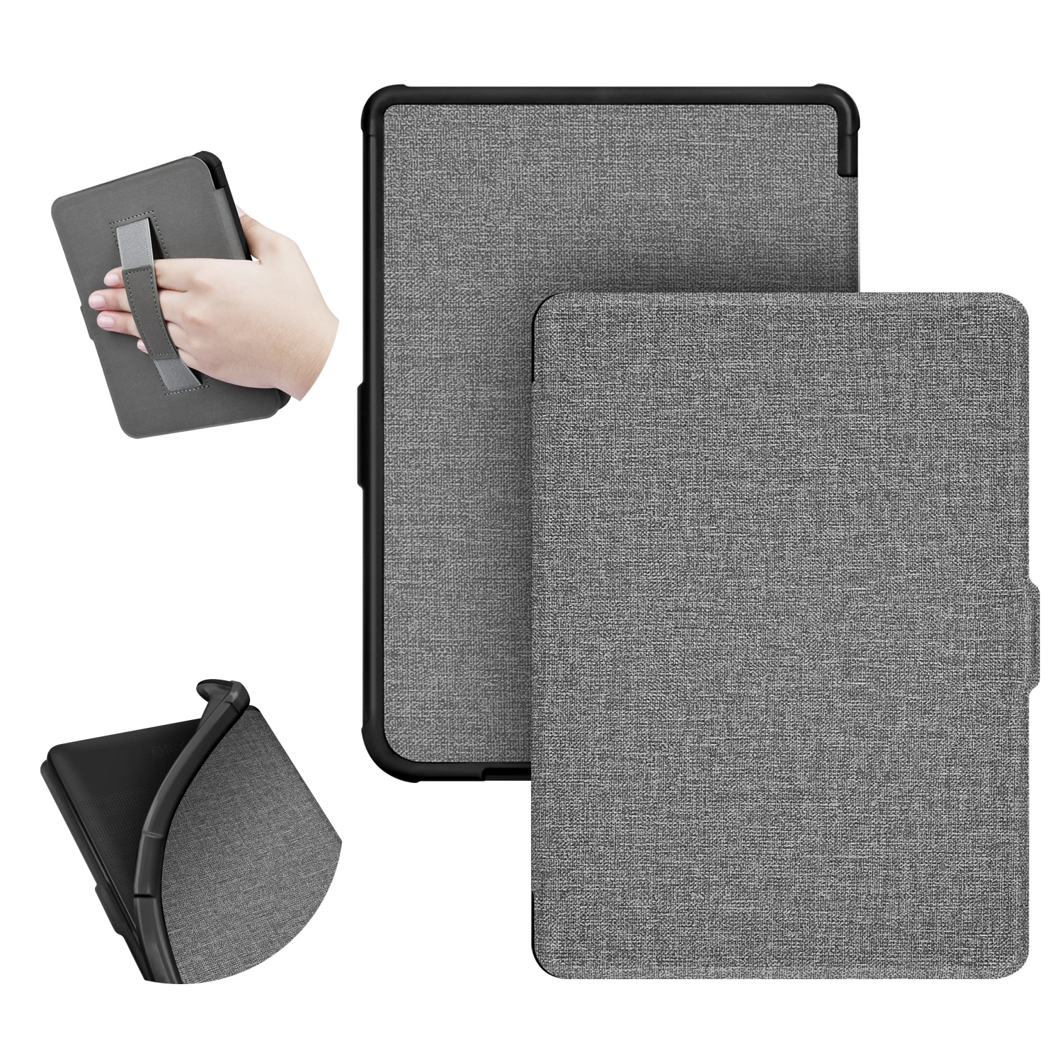 

For Kobo Clara HD 2018 Soft Case with Hand Strap Fabric Smart Cover for Tolino Shine 3 Magnetic Protective Slimshell