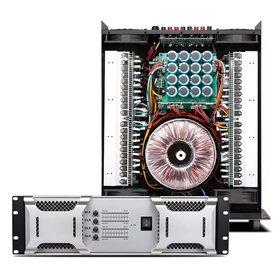 3U 4*1100W 8Ω 4 Channel Power Amplifier Class H Stereo Sound System Professional Bass Subwoofer Sound Amplifier