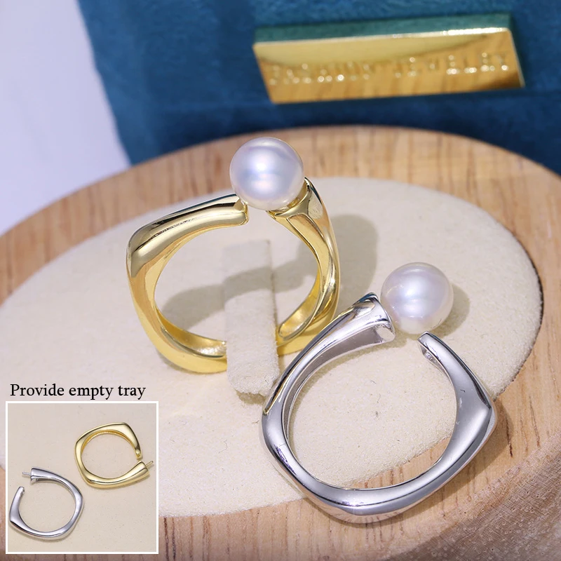 

MeiBaPJ 7-8mm Round Natural Pearl Fashion Simple Ring 925 Sterling Silver Fine Wedding Jewelry for Women