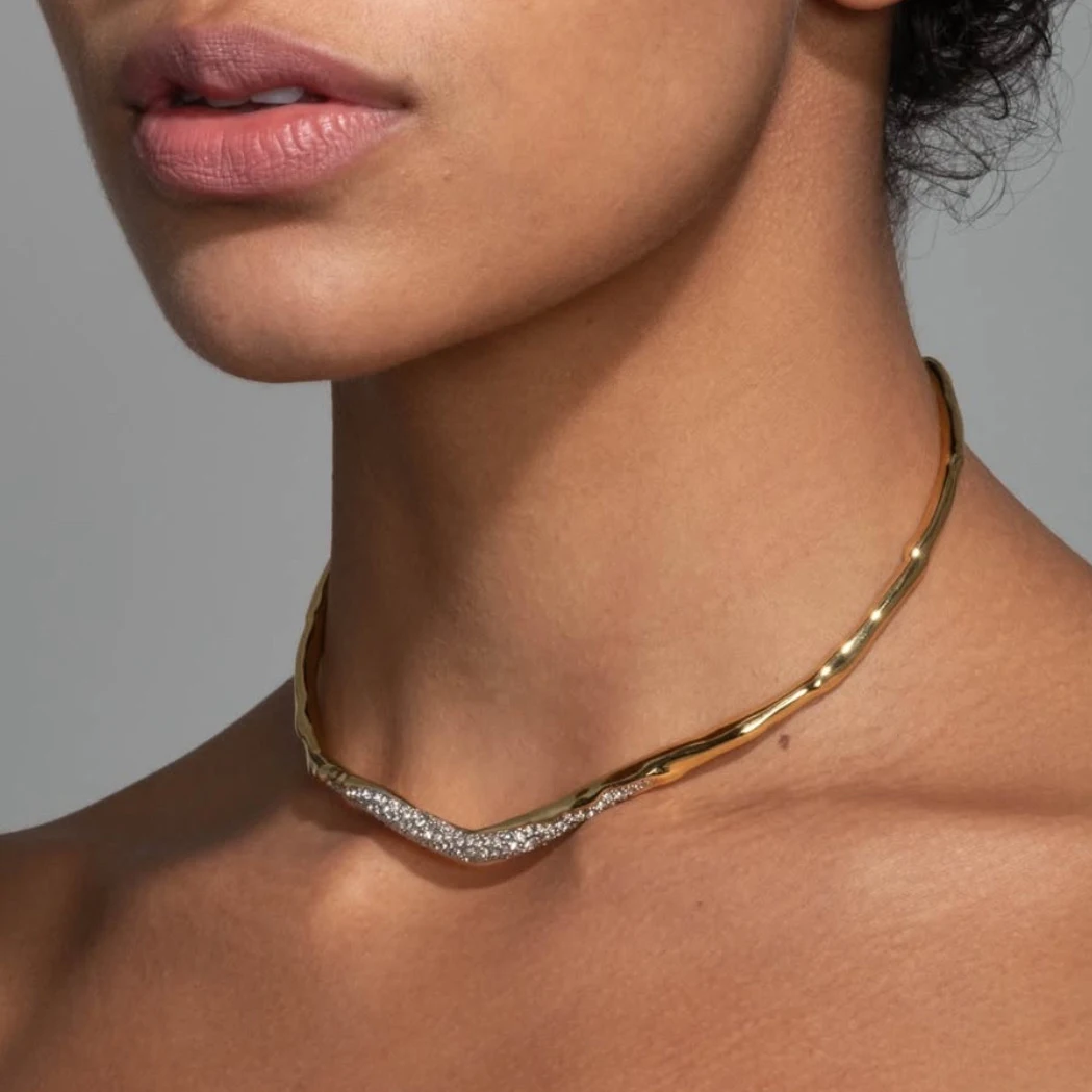 Fashion Gold Silver Crystal Zircon Necklace Choker Woman High Quality Gorgeous Art Jewelry