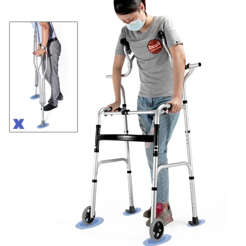 Elderly Walker Assist Walking Stick with Armpit Support Lower Limb Rehabilitation Walking Stand Underarm Crutch with Wheels