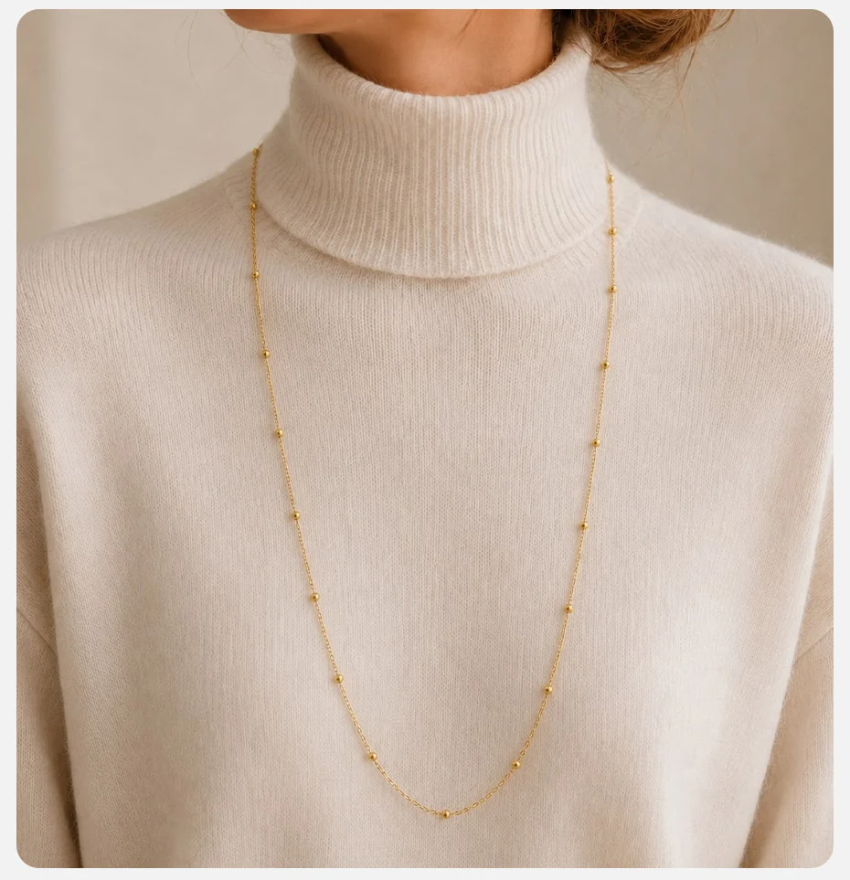 Vnox Minimalistische Vergoldete Spacer-Perlenkette für Damen, Trendige Edelstahl-Allzweckkette, Wasserdicht – Detail 3