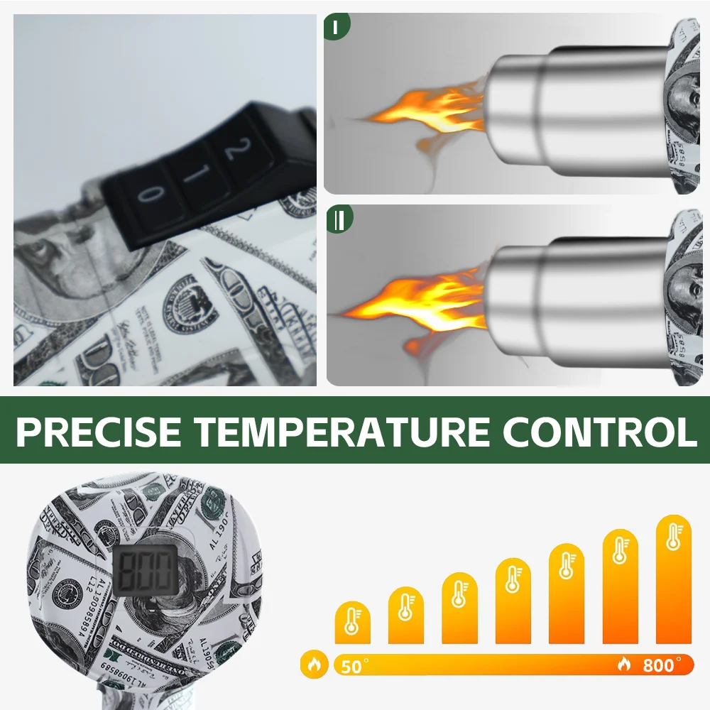 110V/220V Heat Gun 2000W Rated Output Power With Digital Temperature Display Temperature Adjustable Heat Gun