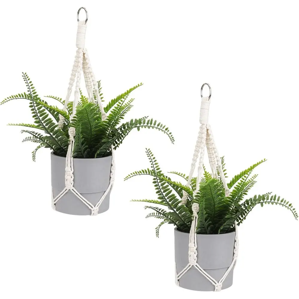 Plant Hanger, 2 Pack Hanging Planters Baskets, Indoor Plants Decorative Braided Cotton Rope Pot Holder with Metal Hook Rings, Ou
