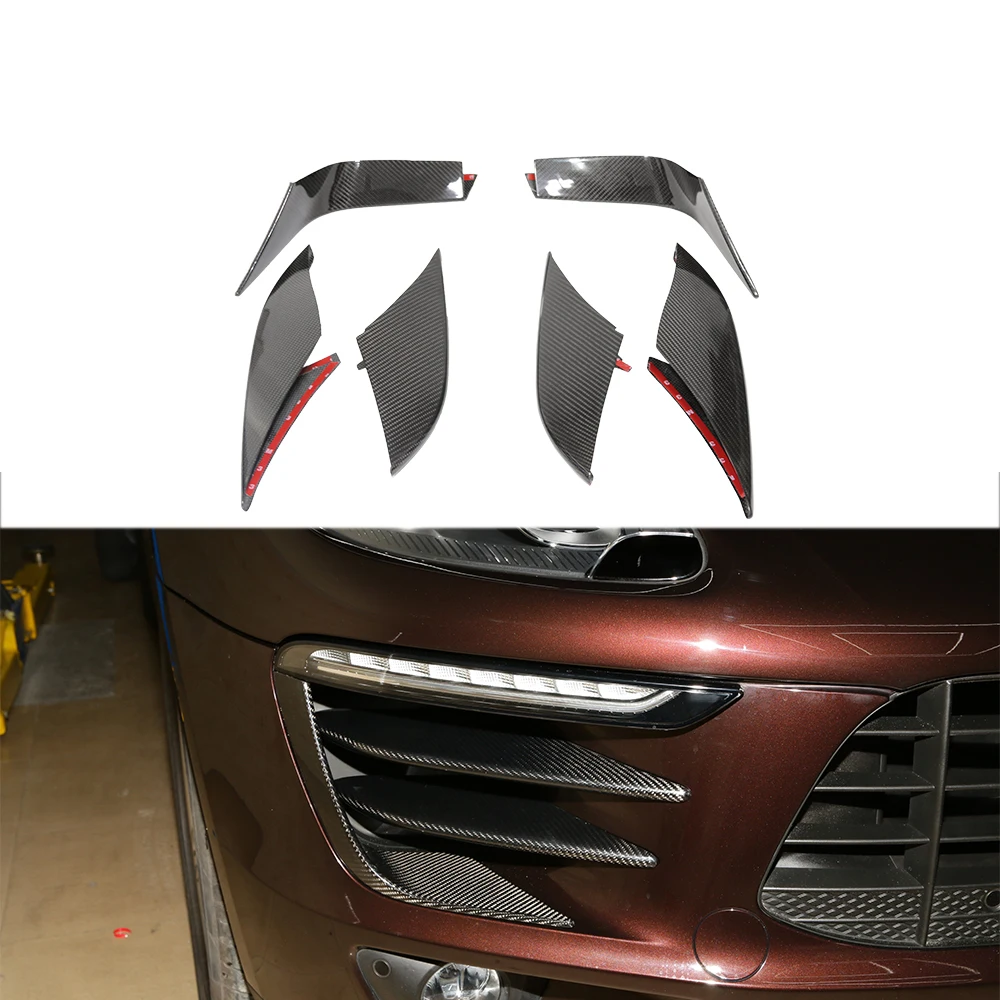 Real Dry Carbon Fiber Front Fog Lamp Cover Trims Side Mesh Grille For Porsche Macan 2014up