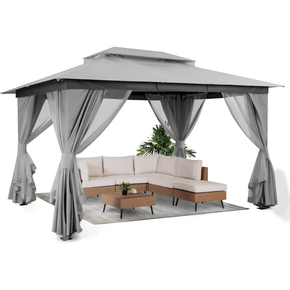 10'x13' Gazebo with Heavy Duty Party Tent & Shelter with Double Roof, Mosquito Nettings and Privacy Screens for Backyard, Garden