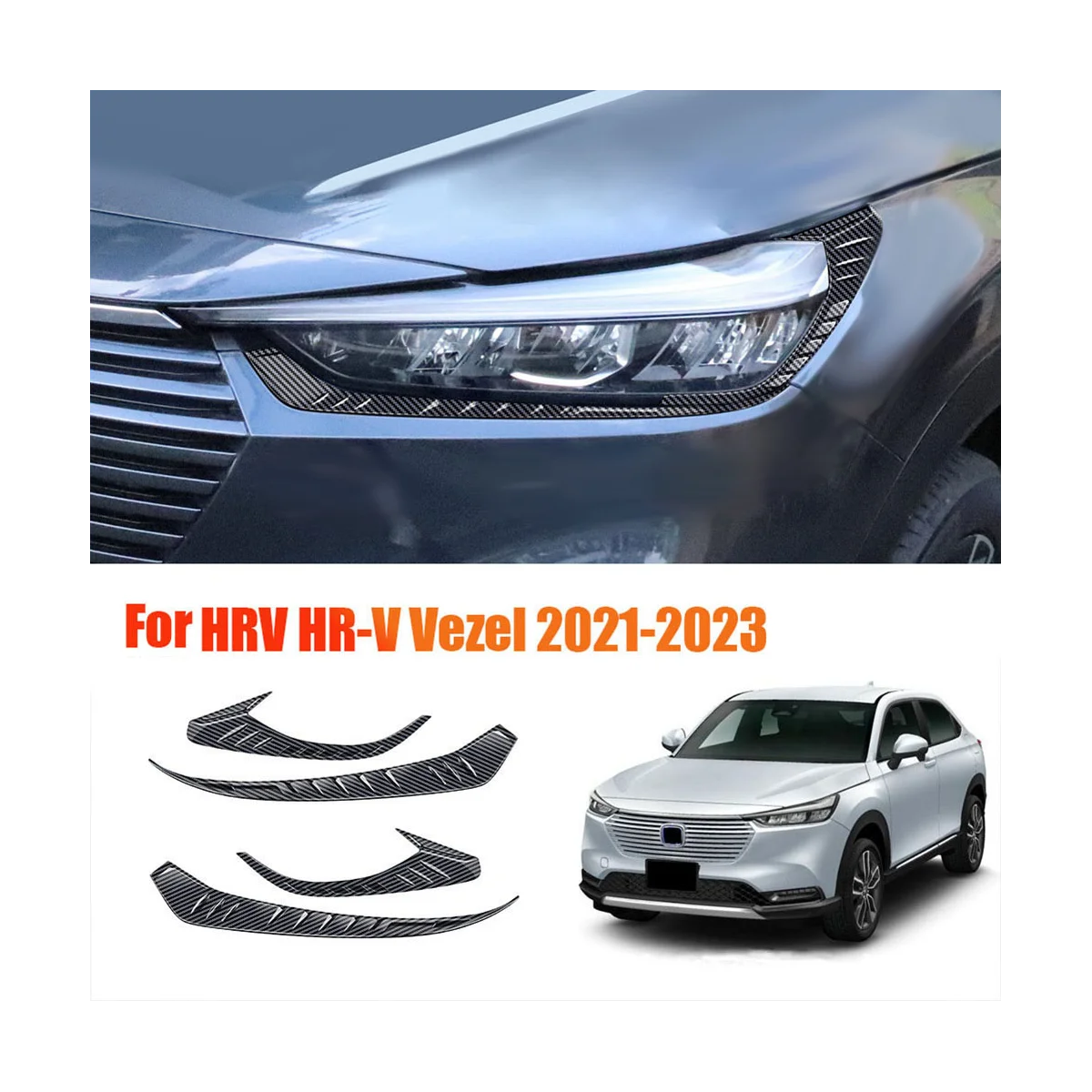 Car Styling Front Headlights Eyebrows Eyelids Trim Strip for Honda HRV HR-V Vezel 2021-2023lamp Eyelash Stickers A