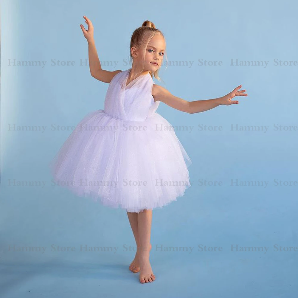 Glitter Bloem Meisje Jurk Leuke Halter Mouwloze Knielengte Puff Peuter Tutu Party Gown Voor Verjaardag Kerst Jurken