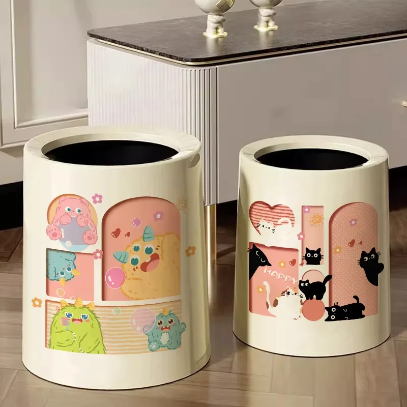 Cartoon Trendy Fun Household Trash Can High Value Bedroom Kitchen Large Capacity High Grade Double Layer With Lid Storage
