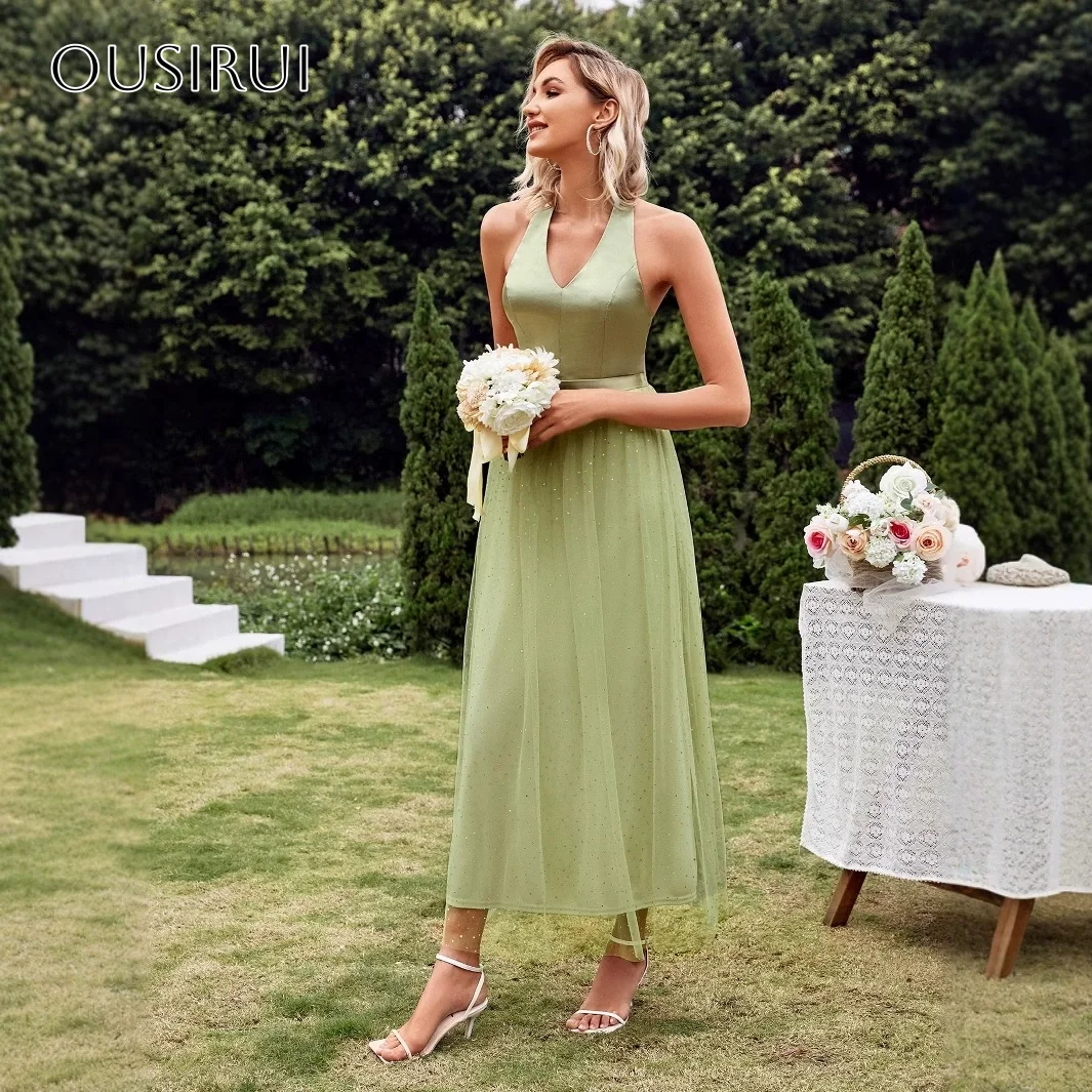 Robe de Cocktail courte en Satin, col en v, ligne a, col licou, sans manches, longueur thé, personnalisée