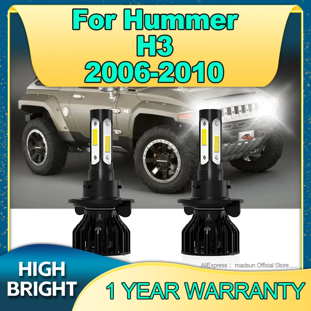 2Pcs LED Headlights 25000LM 6000K Brighter Car Lights H13 Lamp with Cooling Fan For Hummer H3 2006 2007 2008 2009 2010