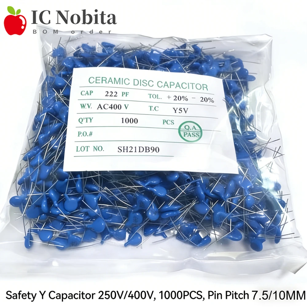1000 шт./лот, безопасный конденсатор переменного тока Y, 250 В/400 В, 102 м, 222 м, 472 м, шаг 7,5/10 мм, высоковольтный керамический конденсатор