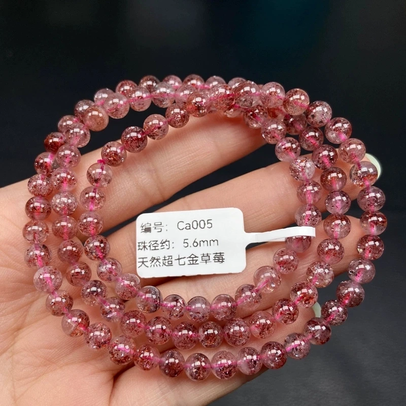 Natural Red Super Seven 7 Lepidocrocite Quartz Bracelet 5mm Clear Beads 3 Laps Stretch Jewelry Rutilated AAAAA