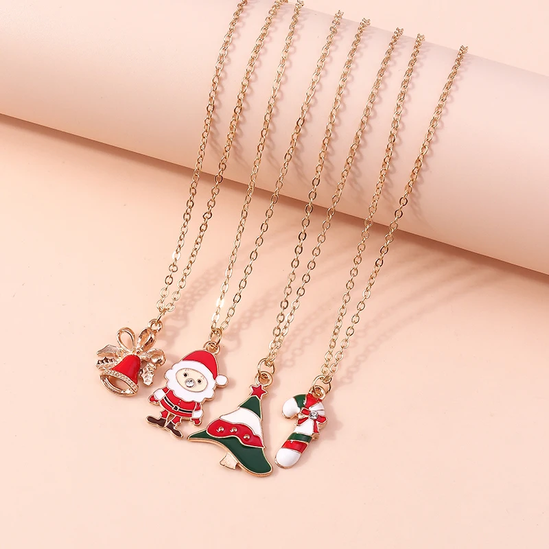 Mode Weihnachten Halsketten Emaille Santa Claus Baum Glocken Anhänger Halskette für Frauen Mädchen Weihnachten Party Urlaub Schmuck Geschenke – Detail 1