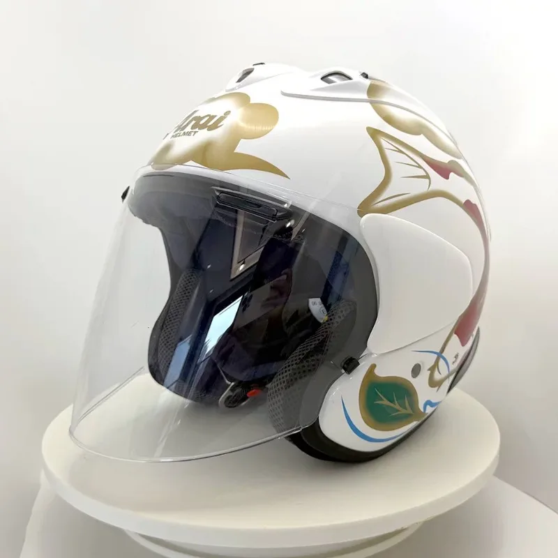 VZ-RAM High Quality ABS Classic 3/4 Open Face Helmet,For Harley Motorcycle And Cruise Motorcycle Protection Helmets,White Koi