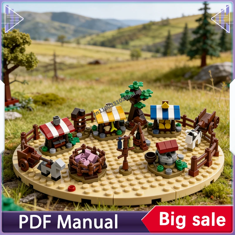 

Medieval Market Expansion MOC Building Bricks, Historic Bazaar Extension for Medieval Scene Assembly