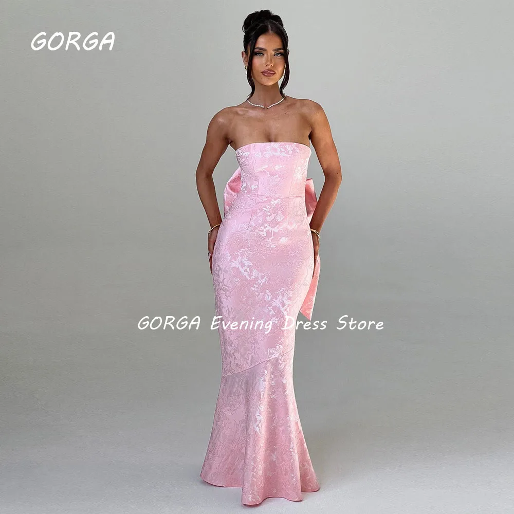 GORGA Simple Strapless Mermaid 2024 Slim Backless Bow Satin Ocassion Gown Floor-Length Formal Evening Dress Party Dress