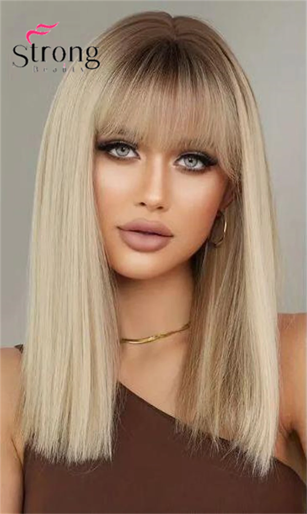 

Парики блондинки с челкой, парики с челкой, синтетические натуральные парики блондинки с длинными прямыми волосами для женщин, ежедневное использование для вечеринок, 16 дюймов