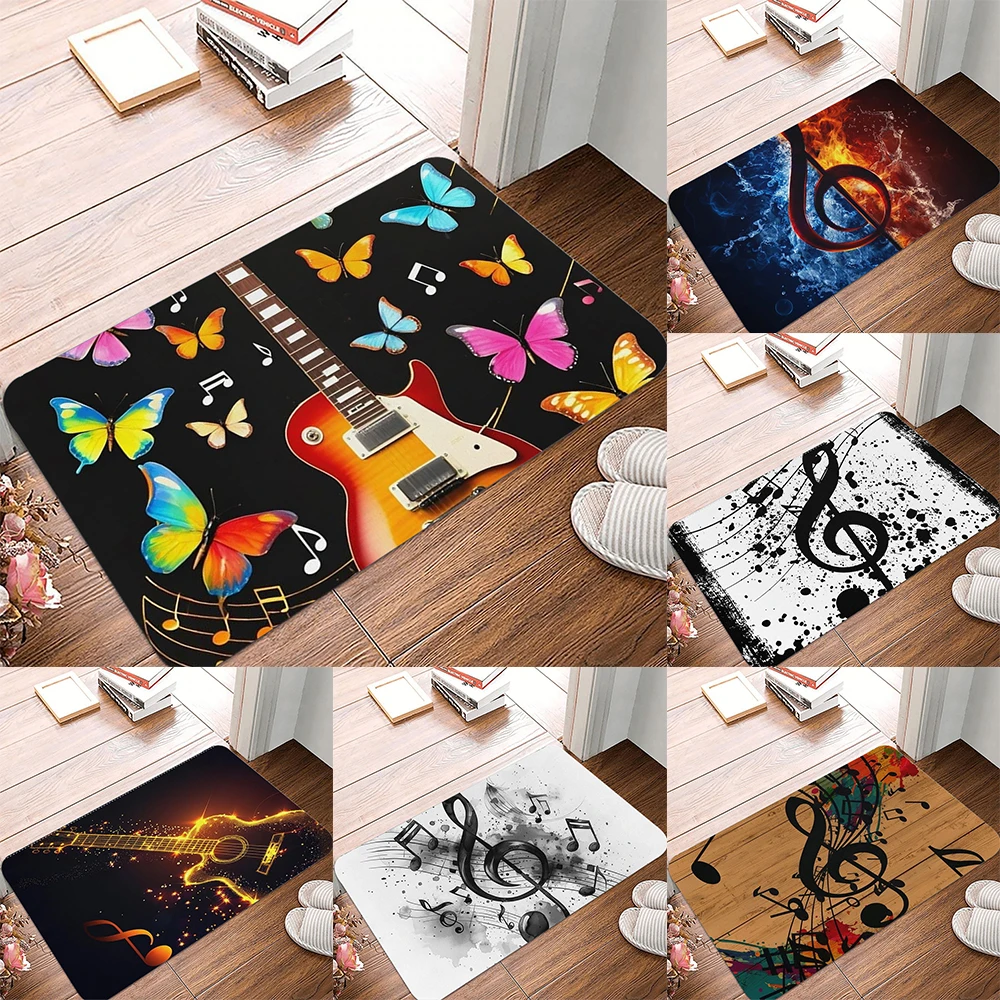 Music Guitar Print Doormat Anti-slip Area Rug for Living Room Bedroom Sofa Doormat Kids Floor Carpet Decor