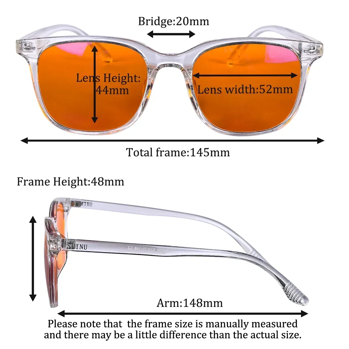 SHINU classical blue light glasses Computer glasses man Orange lenses clear lens gaming eyeglasses prescirption grade glasses