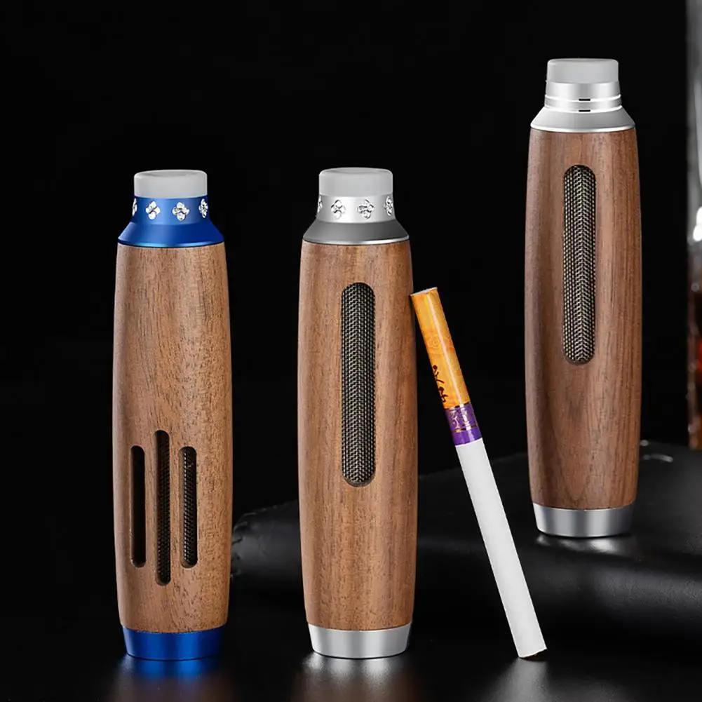 Solid Wood Ashtray Container Mini Car Ashtray Anti Soot-flying Cigarette Cover Walnut Wood Cigarette Holder Ash Organizer