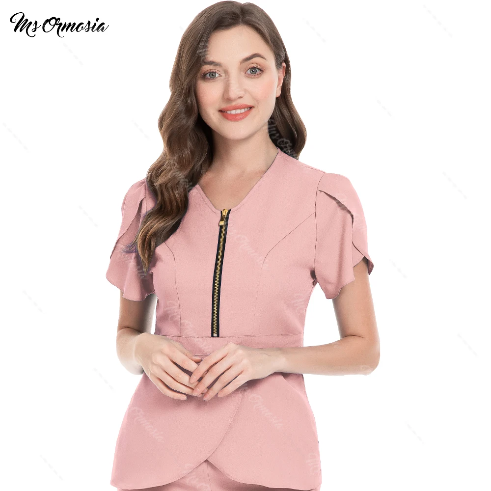 

Beauty Salon Blouse Fashion Workwear Women Scrubs Unifroms Shirt Medical Hospital Doctor Nurse Scrub Top Lab Dental Short Sleeve