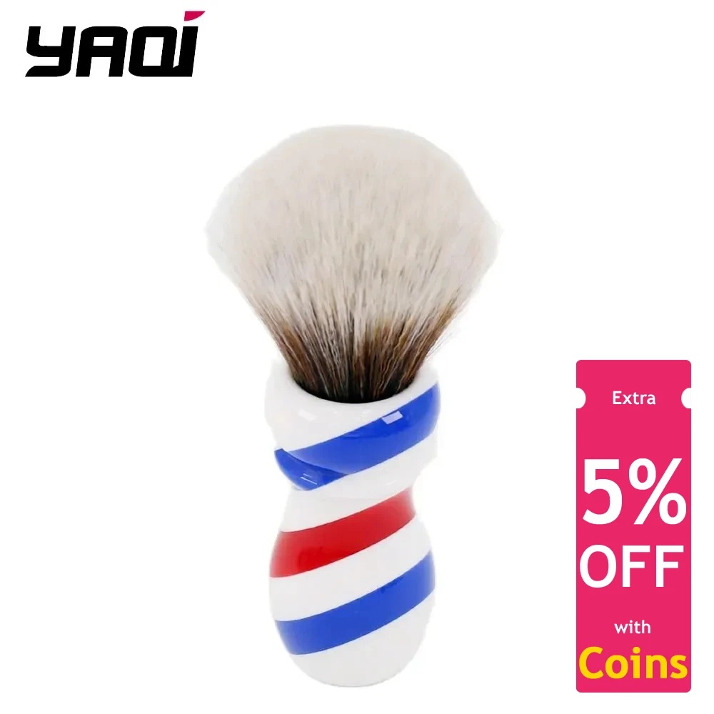 Yaqi 24MM New Barber Pole Style Brown Synthetic Knot Shaving Brush for Mens