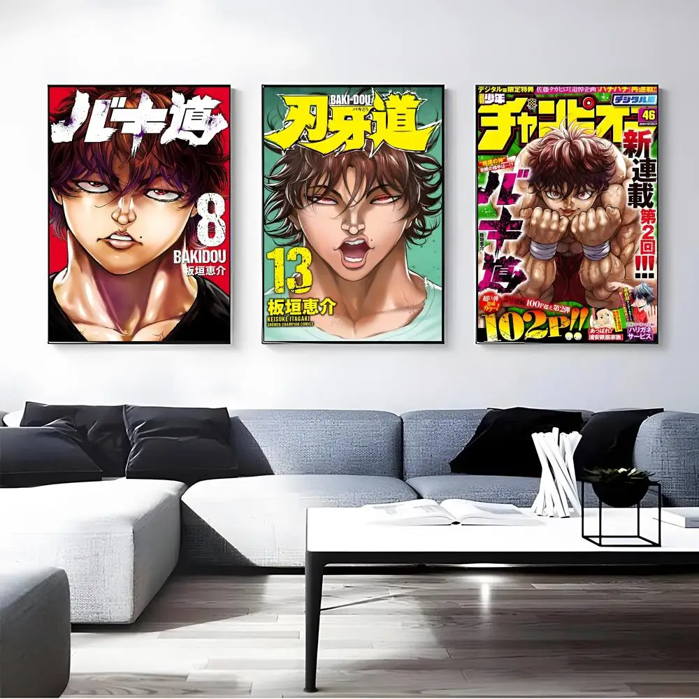 Anime Baki the Grappler Poster Self-adhesive Art Waterproof Paper Sticker Coffee House Bar Room Wall Decor