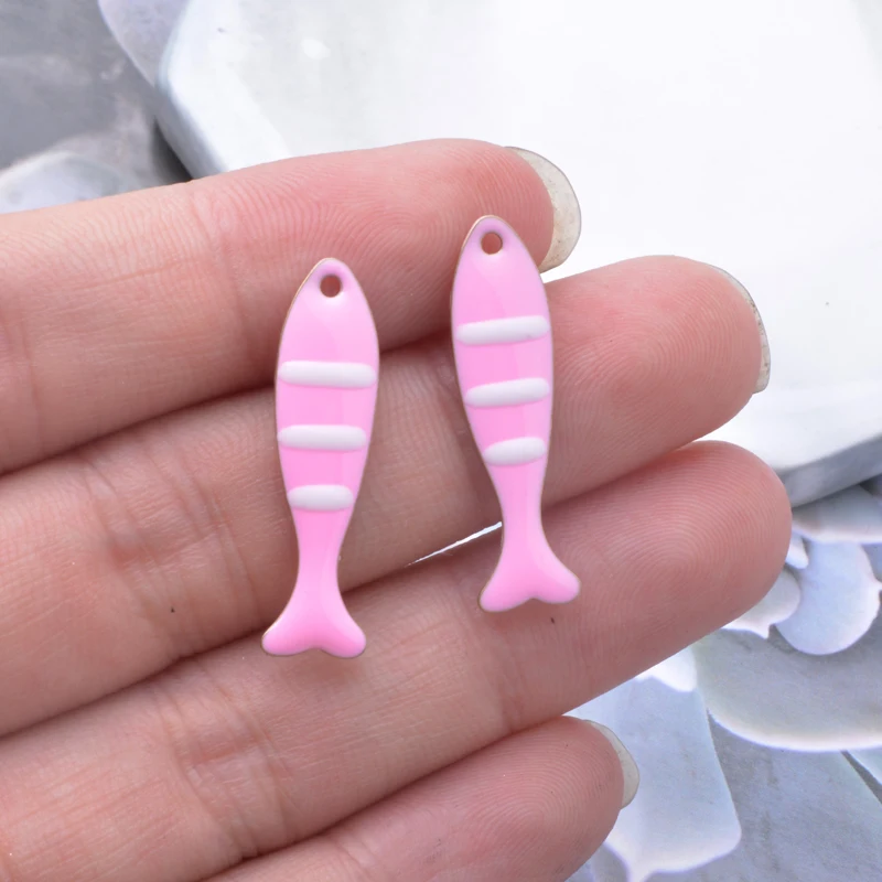 10 Stück beidseitig emaillierte große niedliche Fischanhänger aus Kupfer mit Öltropfen-Design für Halsketten, Armbänder, Anhänger, DIY-Schmuckzubehör – Detail 5
