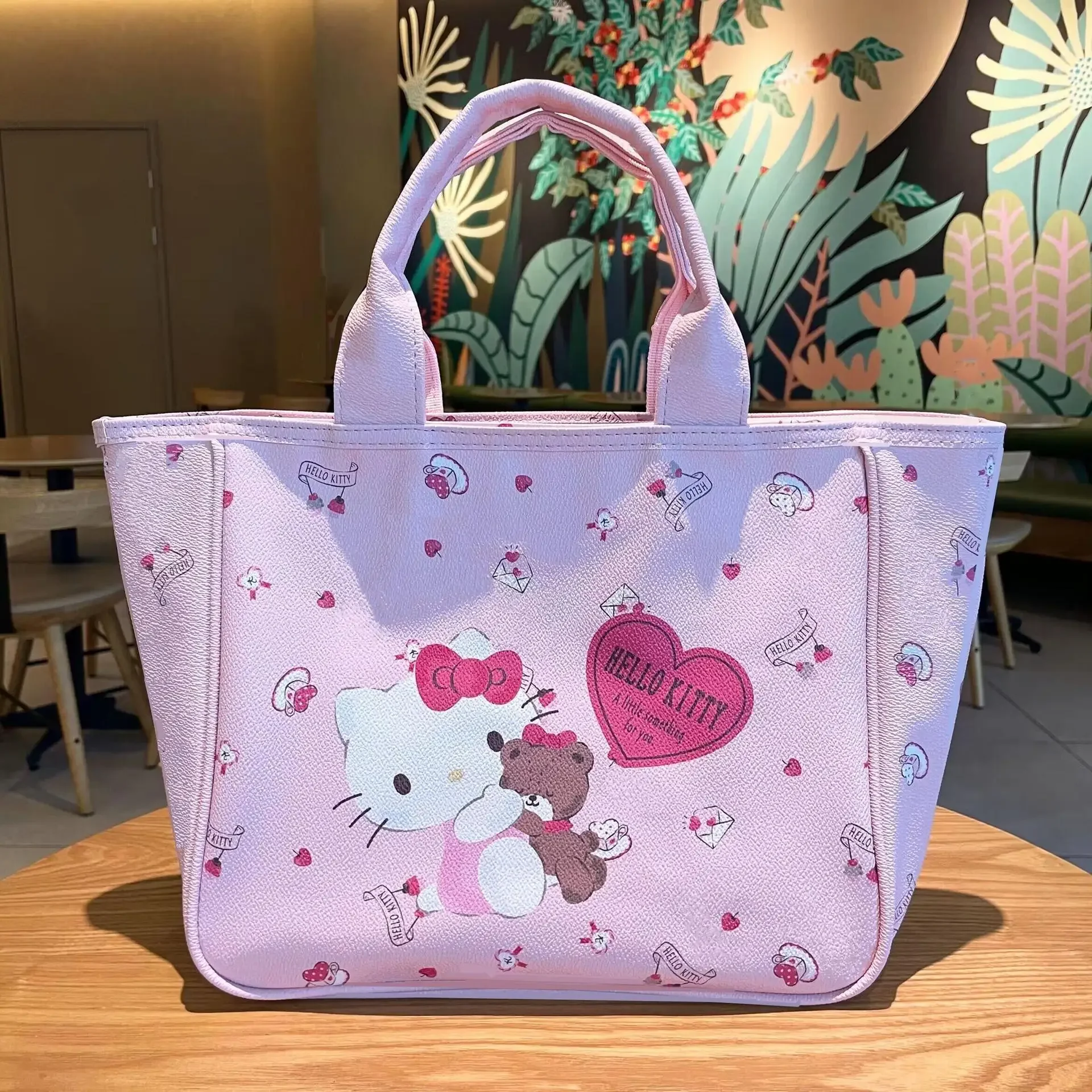 Kawaii Hello Kitty Handbags for Women's PU Leather Large Capacity Cute Kuromi My Melody Female Totes Messanger Bag