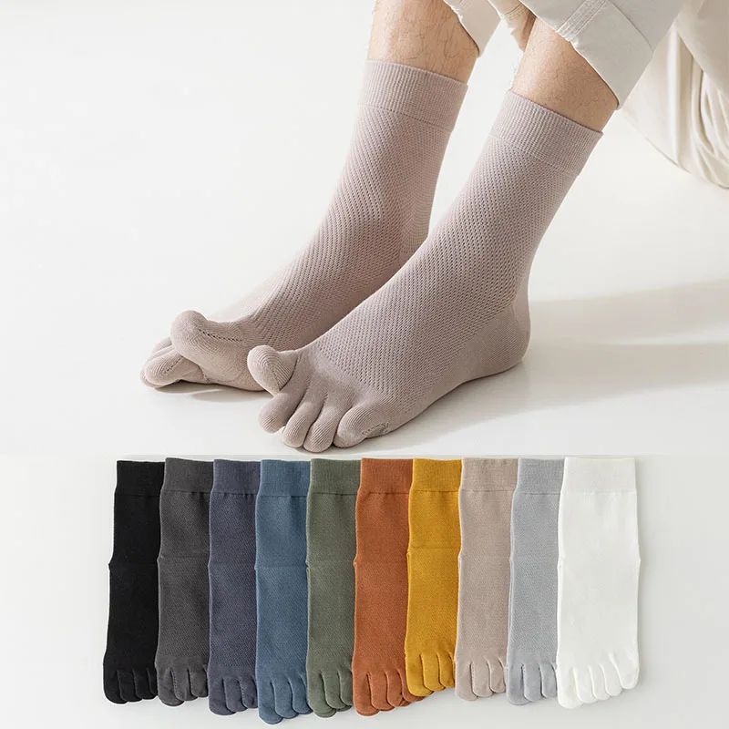 5 paires de chaussettes en coton pur pour hommes, chaussettes à orteils fendus, anti-odeurs, à cinq doigts, à la mode, printemps